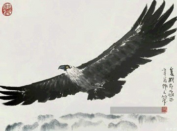 Wu Zuoren un aigle vieille Chine à l’encre Peinture à l'huile